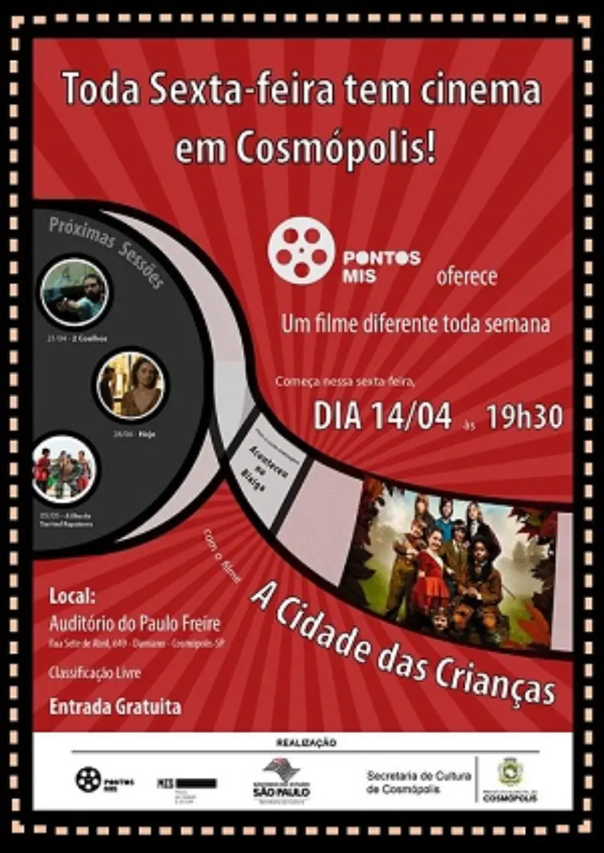 Prefeitura Municipal de Cosmópolis passa a oferecer uma sessão de cinema gratuita por semana