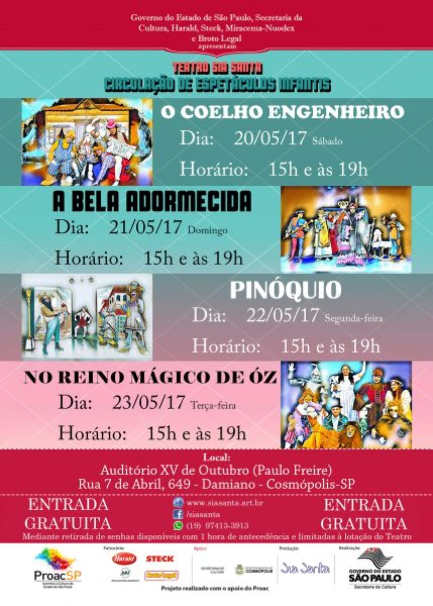 Cosmópolis recebe apresentações gratuitas de teatro infantil