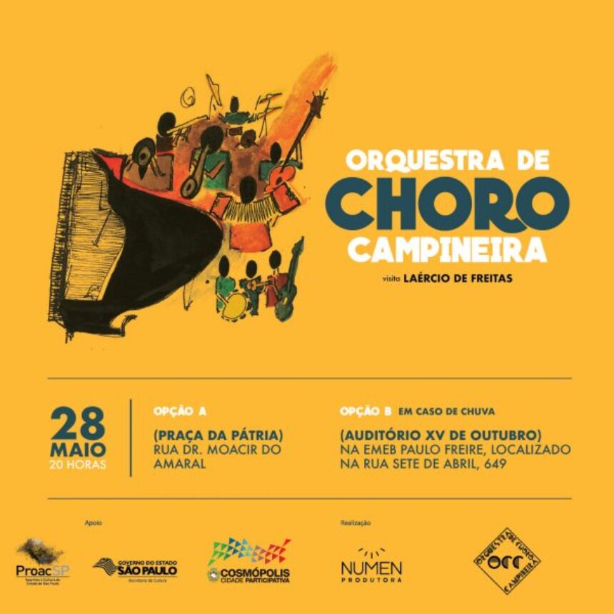 Orquestra de Choro Campineira faz apresentação gratuita em Cosmópolis