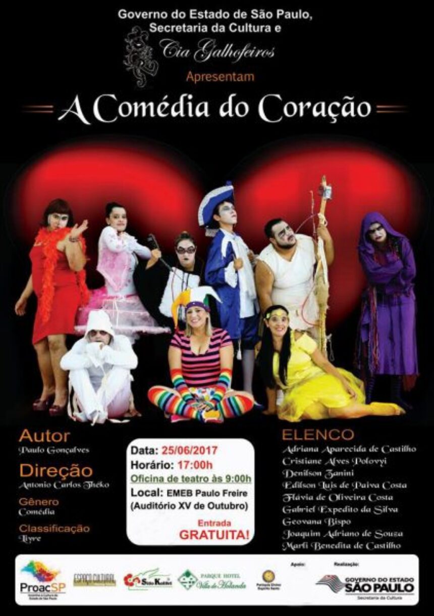 Cosmópolis recebe espetáculo “A Comédia do Coração” no próximo domingo (25)