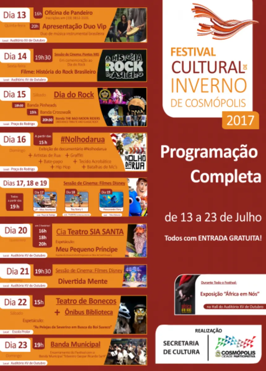 Festival Cultural de Inverno começa nesta quinta-feira (13)