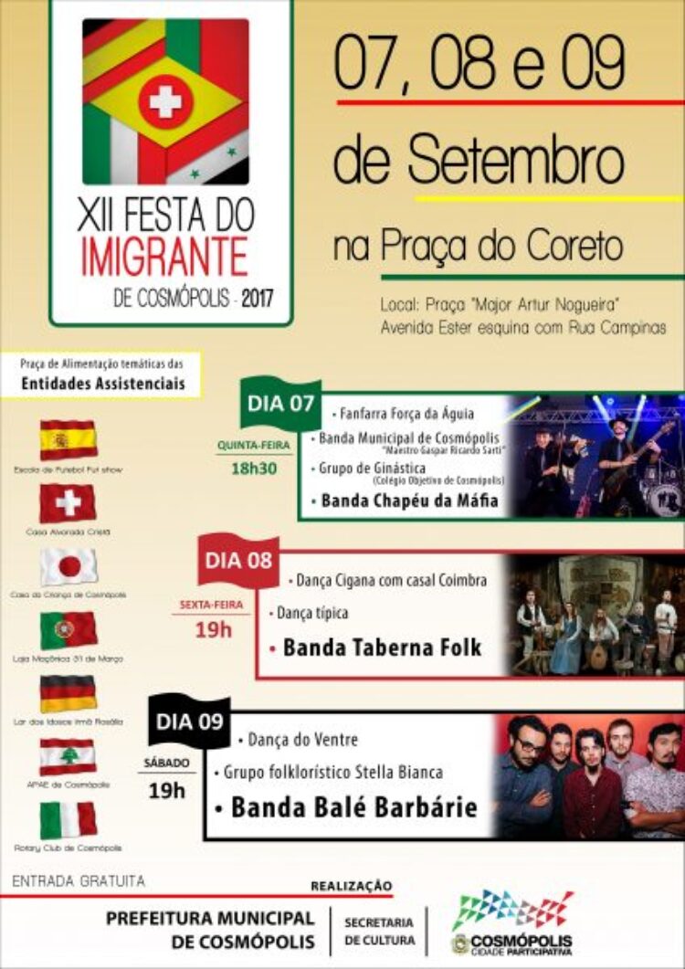 Festa do Imigrante de Cosmópolis está de volta para a 12ª edição