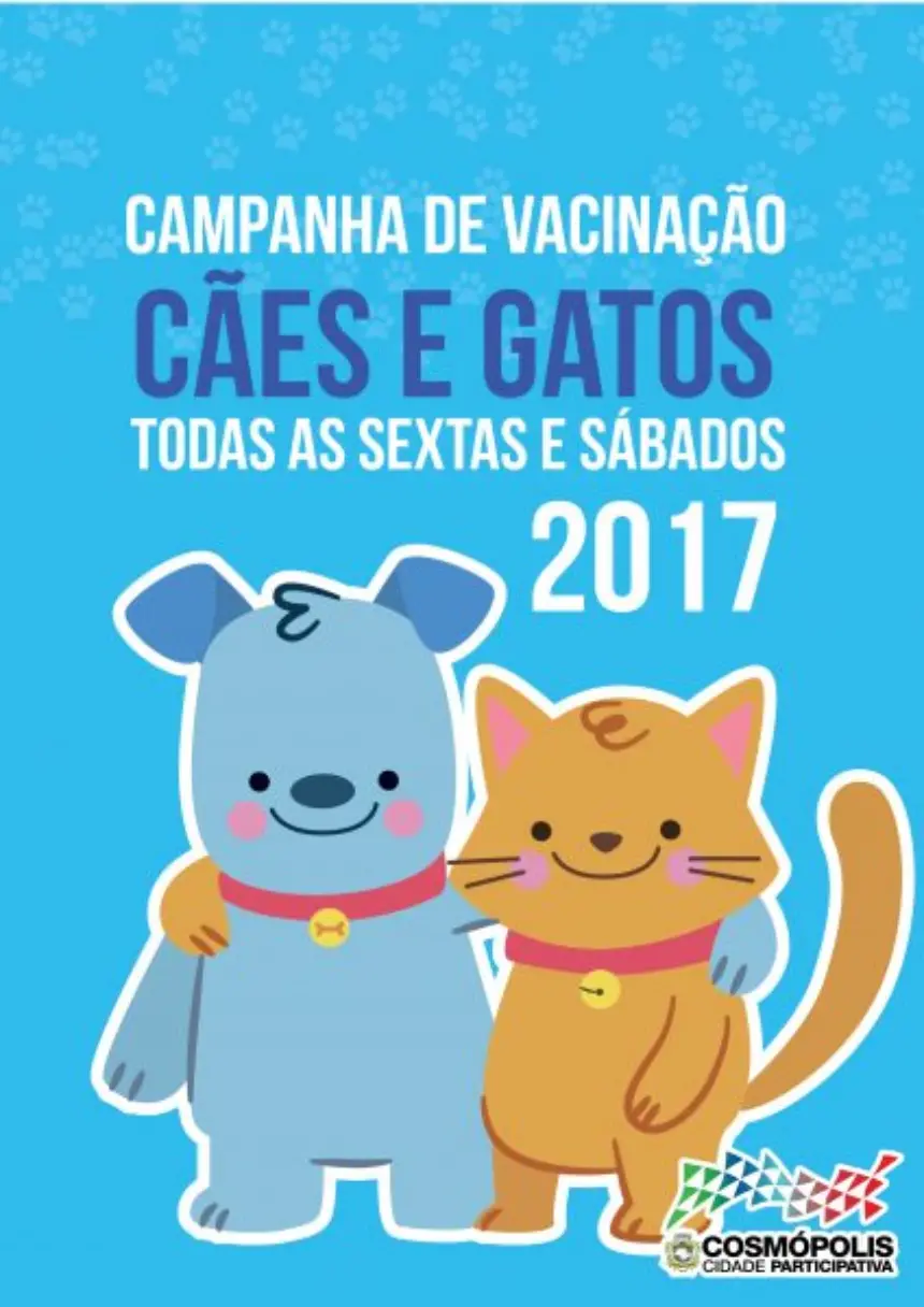 Campanha de vacinação de Cães e Gatos contra a Raiva começa dia 1° de Setembro