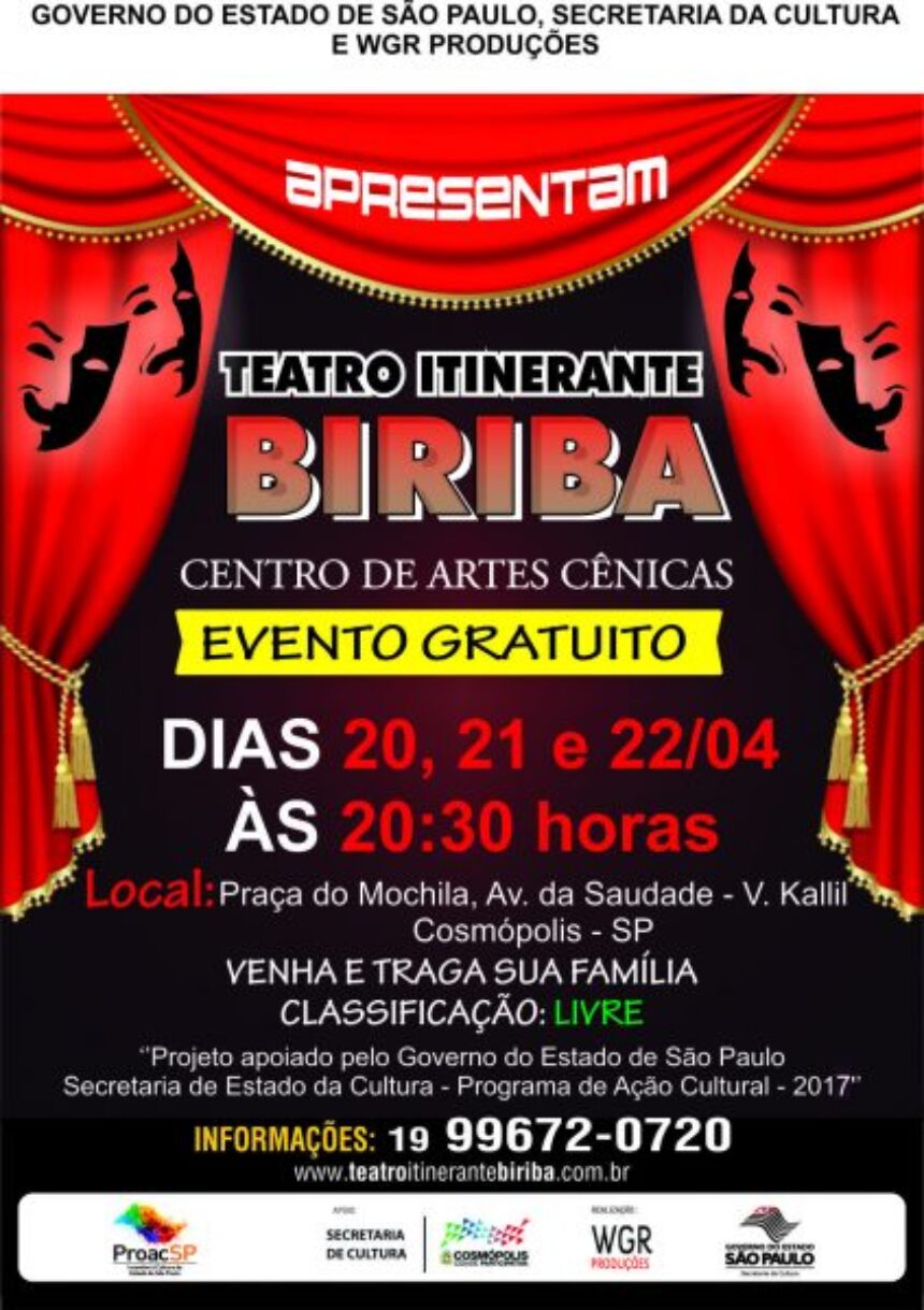 Circo Teatro Biriba se apresenta gratuitamente em Cosmópolis neste final de semana