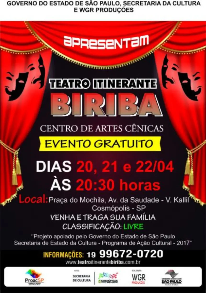 Circo Teatro Biriba se apresenta gratuitamente em Cosmópolis neste final de semana