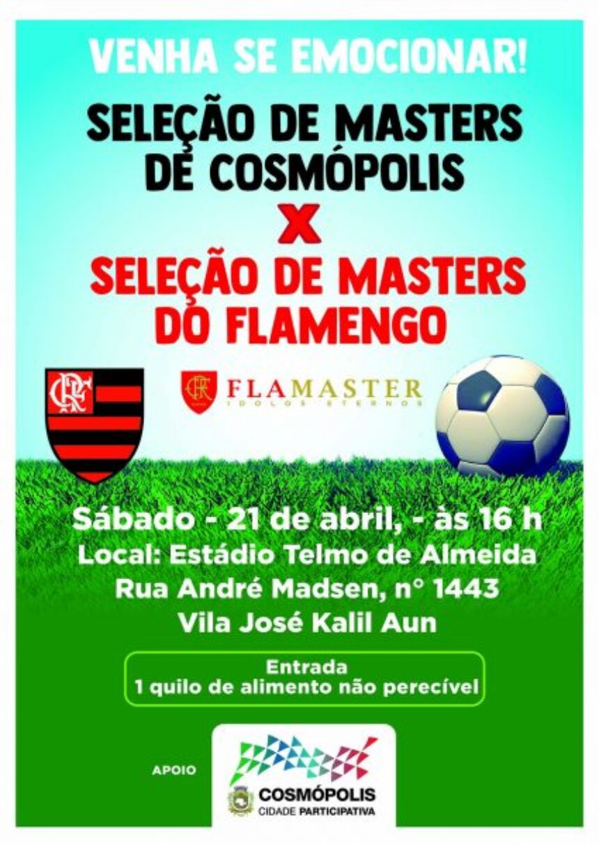 Cosmópolis recebe time de masters do Flamengo para jogo amistoso