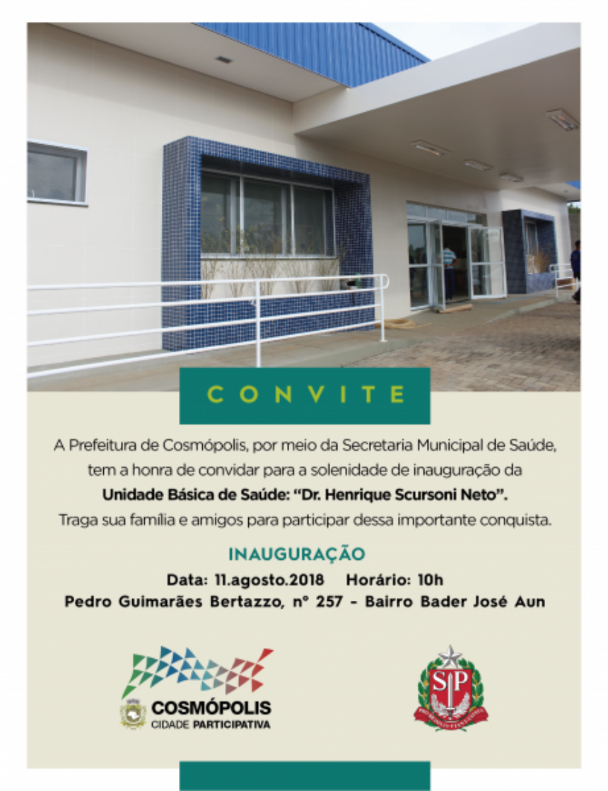 Unidade Básica de Saúde “Dr. Henrique Scursoni Neto” será inaugurada neste sábado (11)