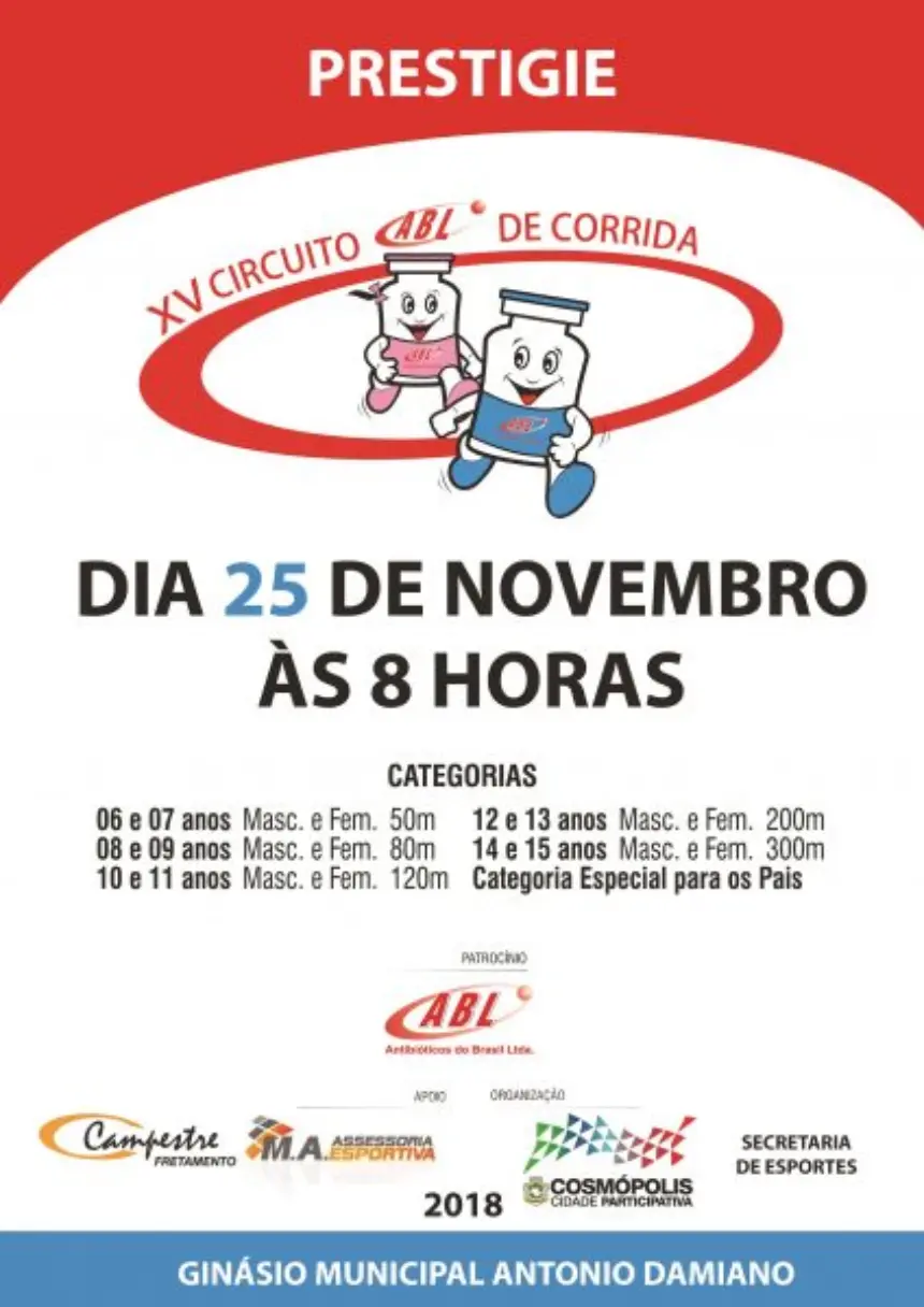 Circuito ABL de Corridas será realizado neste domingo no Ginásio Municipal