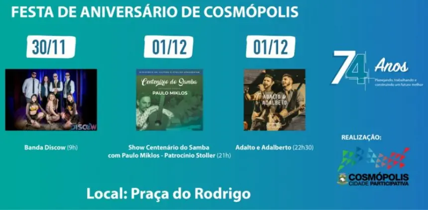 Festa de Aniversário traz dois dias com muita música na Praça do Rodrigo