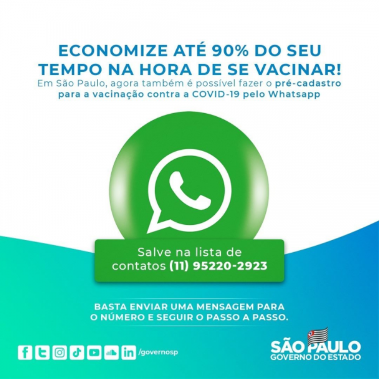 Governo de SP lança pré-cadastro de vacinação pelo WhatsApp