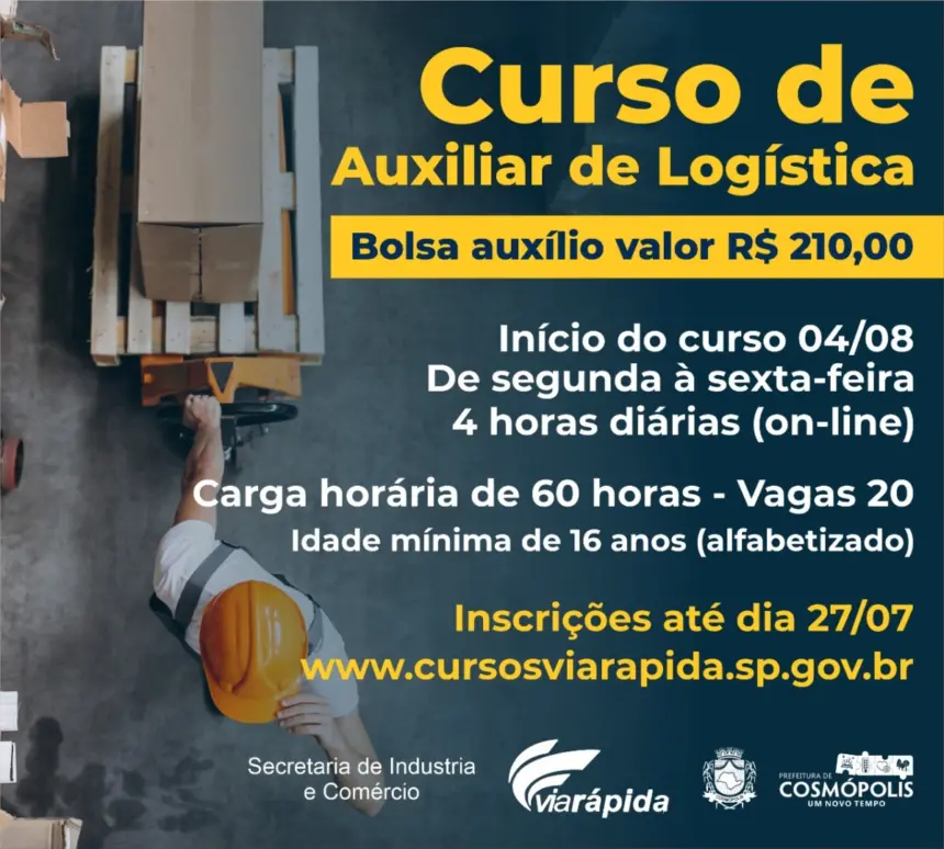 Programa Via Rápida está com vagas abertas para curso gratuito de Auxiliar de Logística