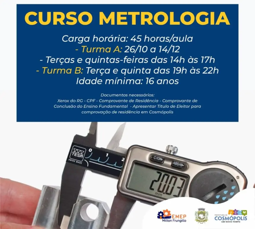 Abertas inscrições para curso gratuito de metrologia