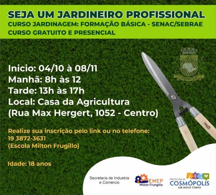 Milton Frungillo oferece curso gratuito de jardinagem em parceria com sebrae/senac