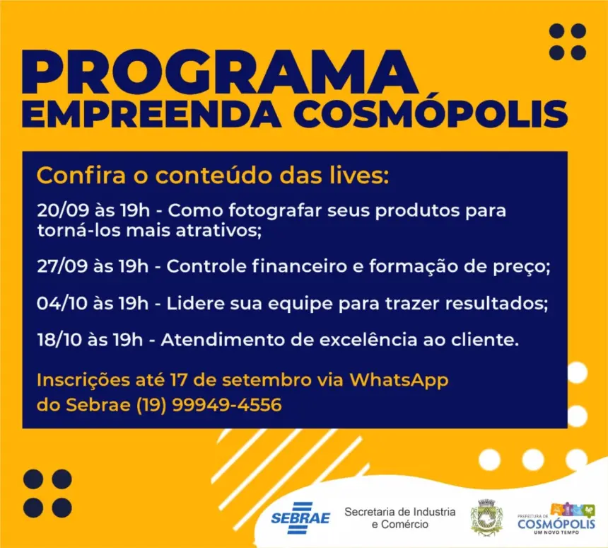 Prefeitura de cosmópolis promove série de lives para fomentar comércio local