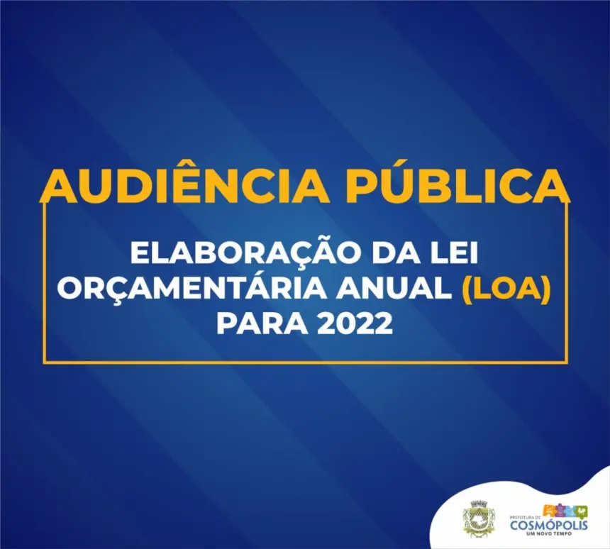 Audiência pública da Lei Orçamentária Anual (LOA) será realizada nesta terça-feira