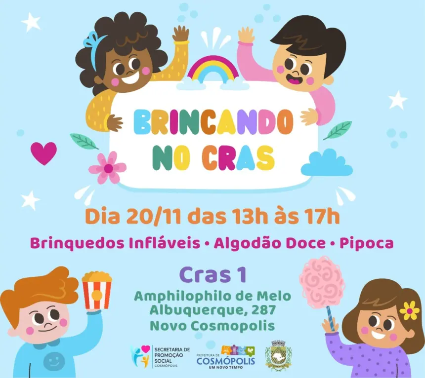 Segunda edição do ‘Brincando no CRAS’ acontece neste sábado (20)