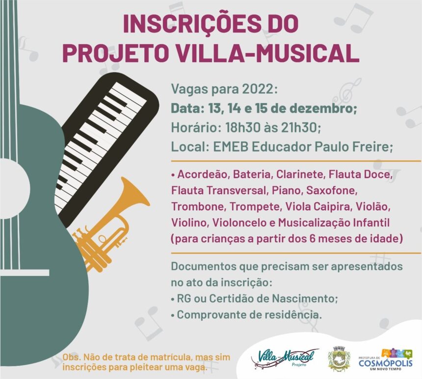 Abertas inscrições do Projeto Villa-Musical