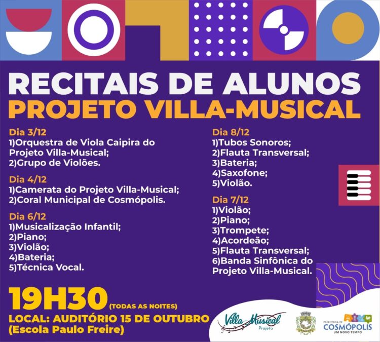 Recitais de alunos do Projeto Villa Musical começam hoje (03)