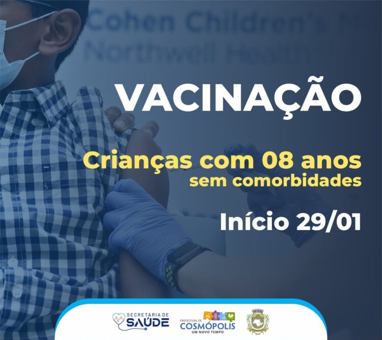 Prefeitura iniciará a vacinação de crianças com 8 anos sem comorbidades