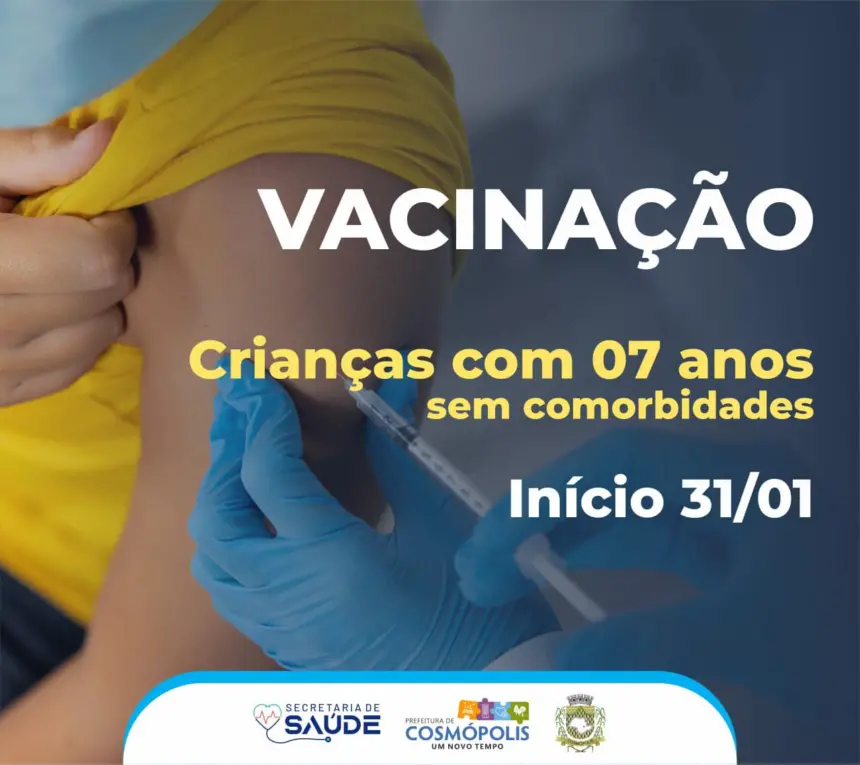 Prefeitura iniciará a vacinação de crianças com 7 anos sem comorbidades