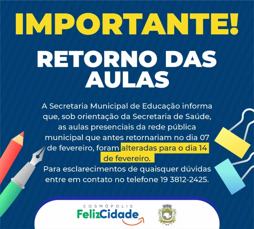 COMUNICADO – retorno das aulas