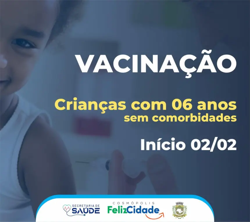 Prefeitura iniciará a vacinação de crianças com 6 anos sem comorbidades