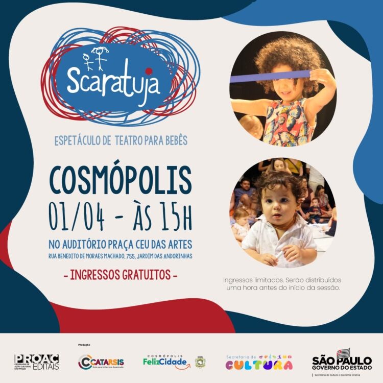 Espetáculo para bebês apresenta sessão gratuita em Cosmópolis