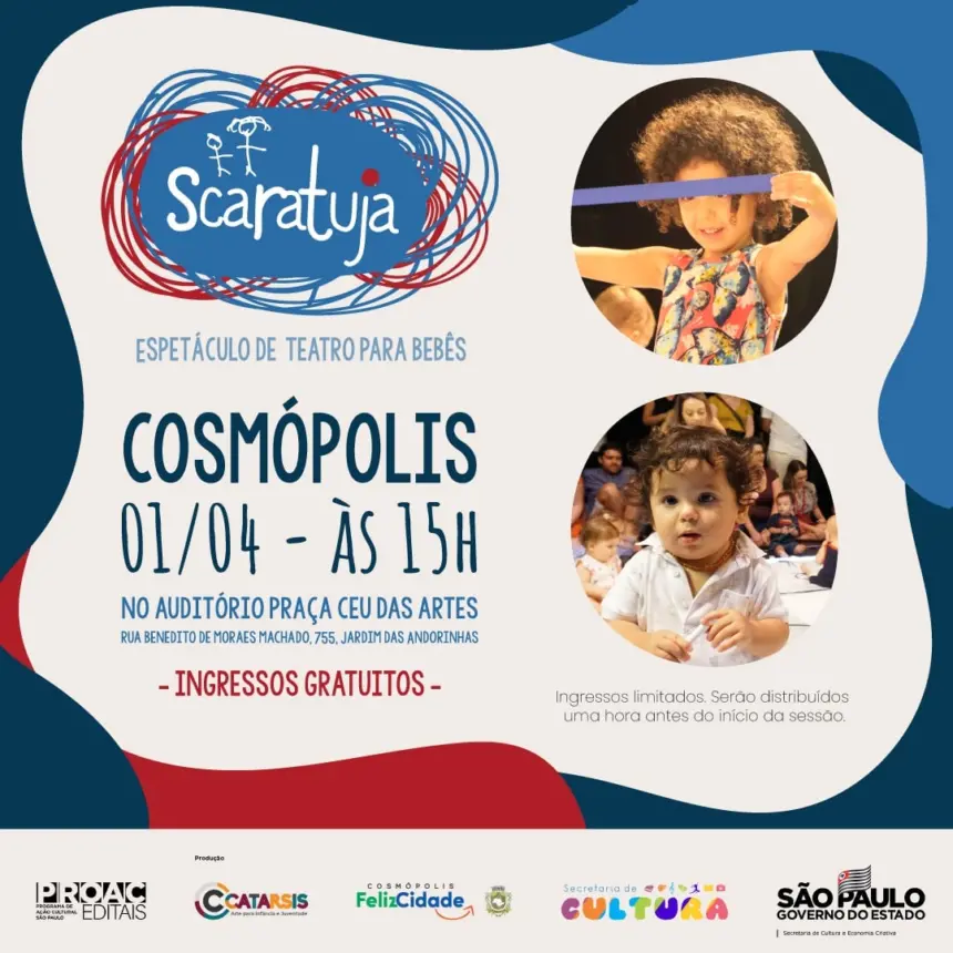 Espetáculo para bebês apresenta sessão gratuita em Cosmópolis