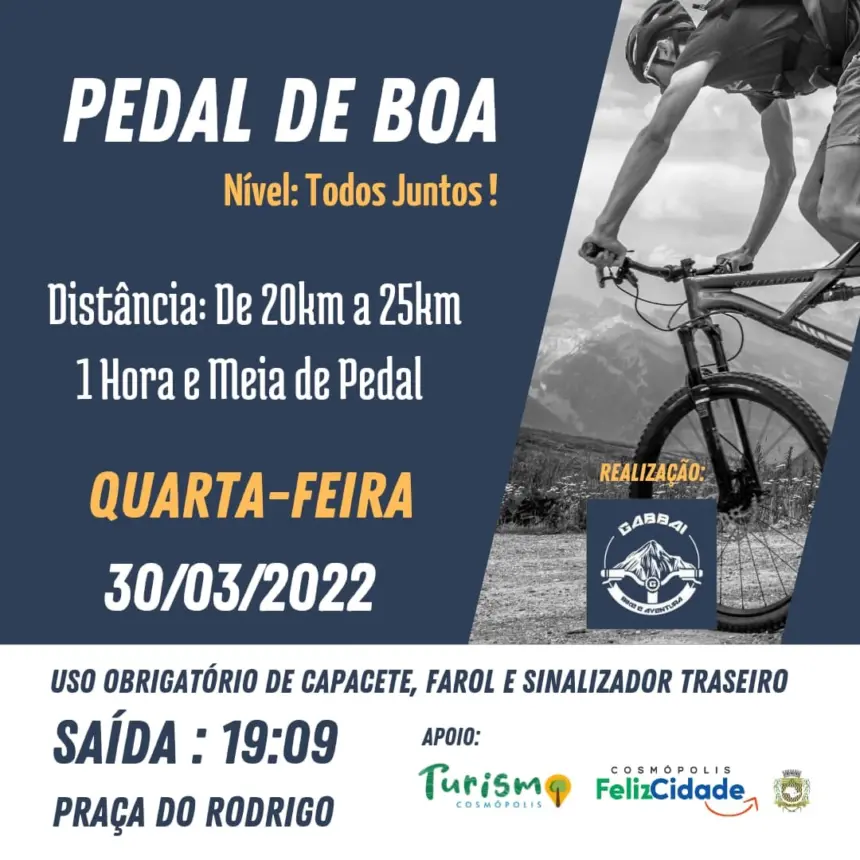 Hoje, 30, acontece o “Pedal de Boa” para todos que curtem o ciclismo