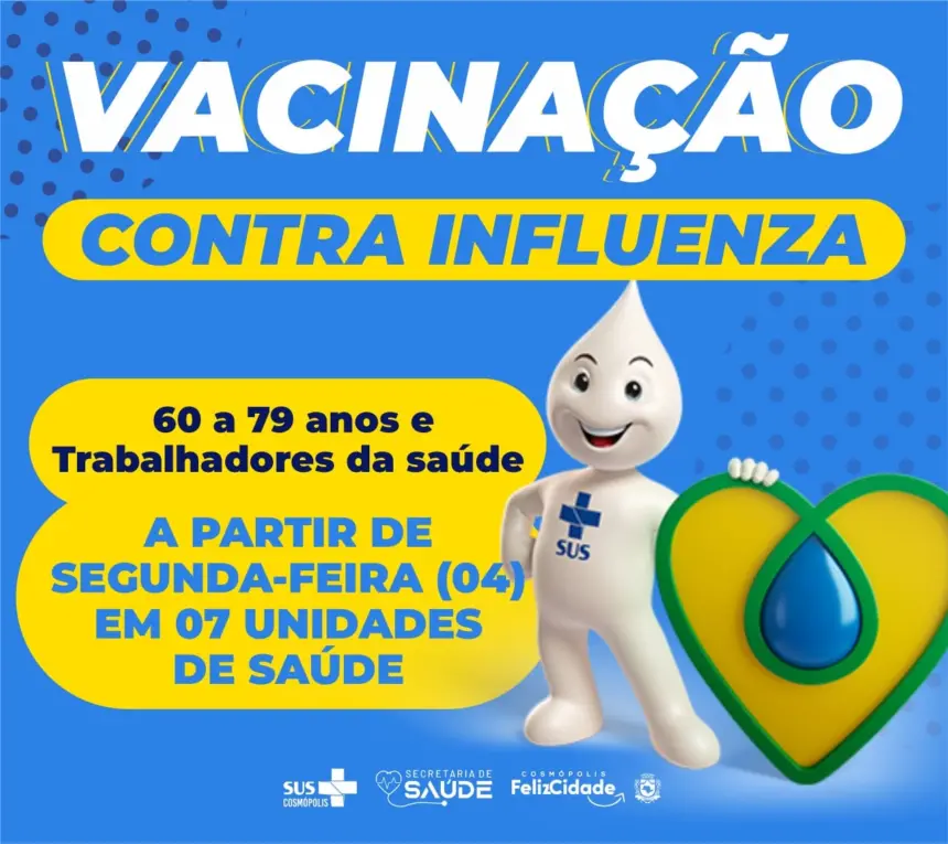 Saúde inicia vacinação contra a influenza para idosos acima de 60 anos e profissionais da área de saúde