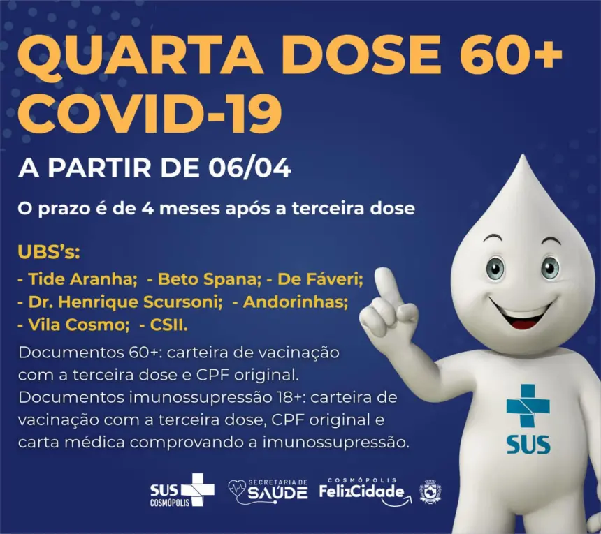 Cosmópolis inicia 4ª dose para 60+