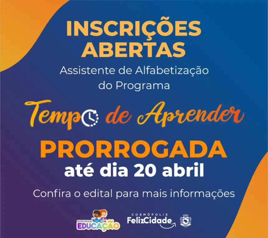 Educação prorroga inscrições para Assistente de Alfabetização até amanhã (20)