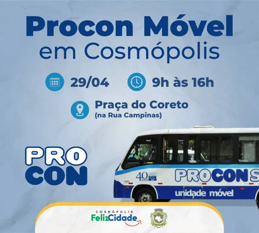 Cosmópolis recebe, amanhã (29), o Procon Móvel