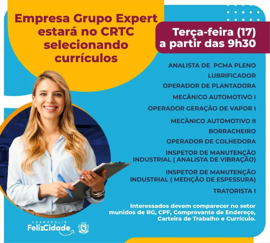 Grupo Expert realizatrá processo seletivo nesta terça-feira (17)