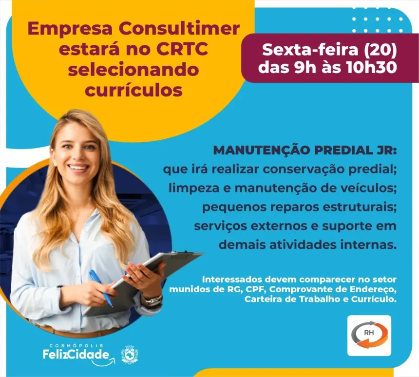 Consultimer recrutará currículos para a função de Manutenção Predial JR