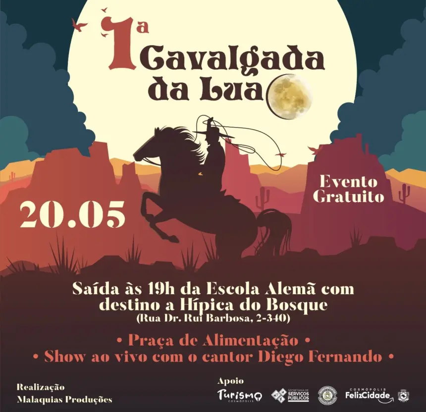 1ª Cavalgada da Lua de Cosmópolis acontece amanhã (20)