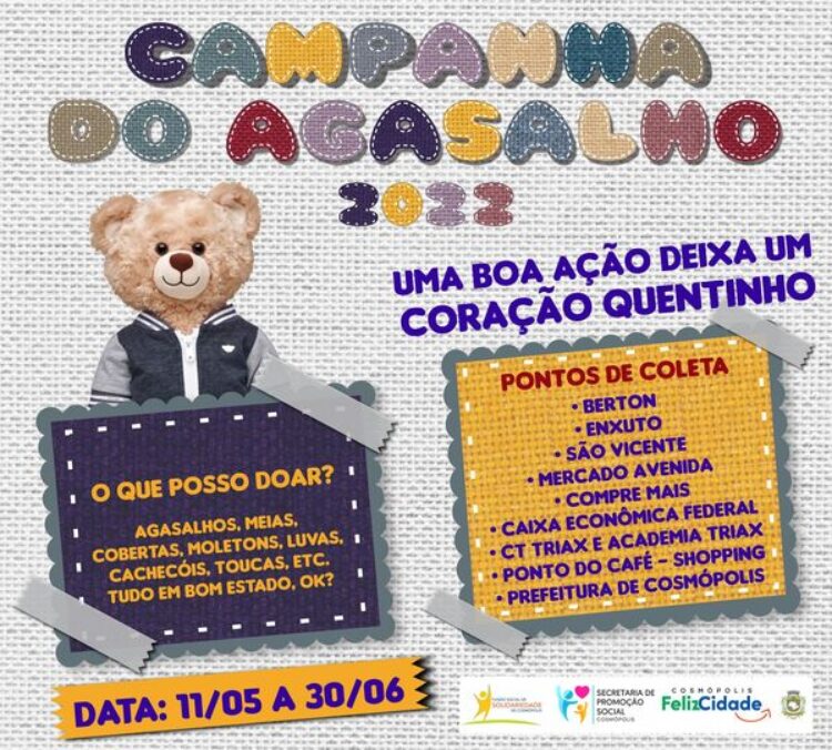 Campanha do Agasalho 2022 segue sendo realizada em Cosmópolis