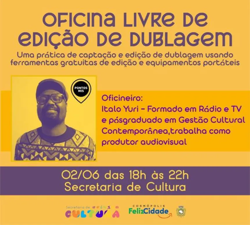 Cultura oferece oficina livre de edição de dublagem gratuita