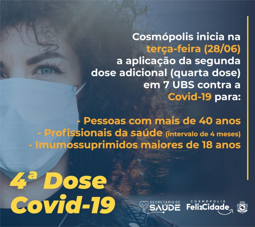 Cosmópolis inicia nova faixa etária da segunda dose adicional contra a Covid-19