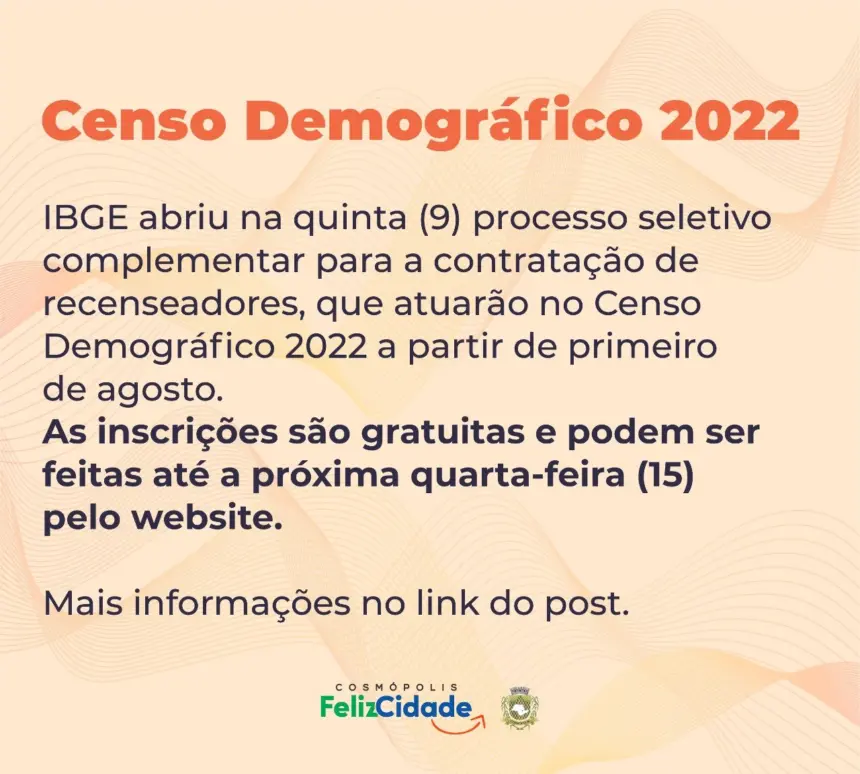 IBGE abre processo seletivo complementar para a contratação de recenseadores