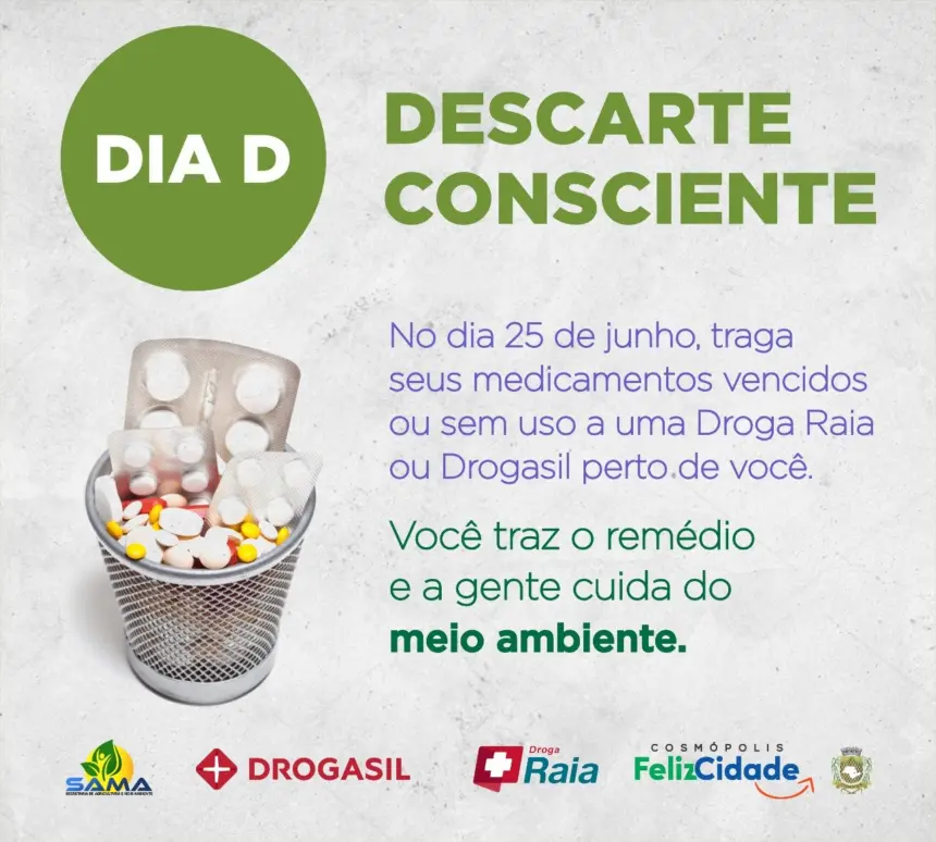 Prefeitura e Droga Raia iniciam descarte correto de medicamentos