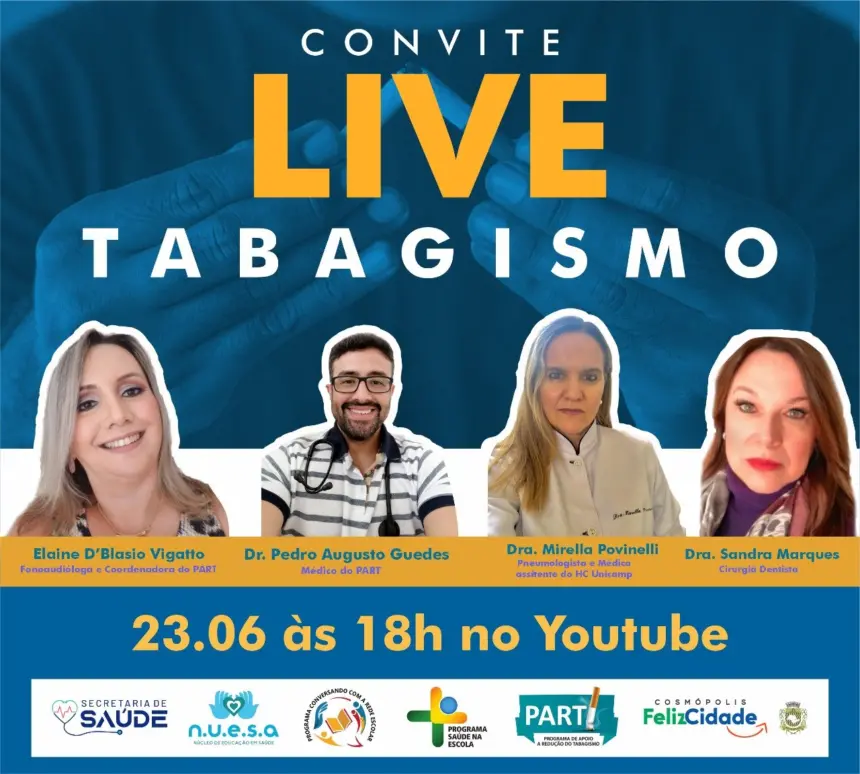 Acontece hoje(23) a live sobre tabagismo realizada pelo NUESA