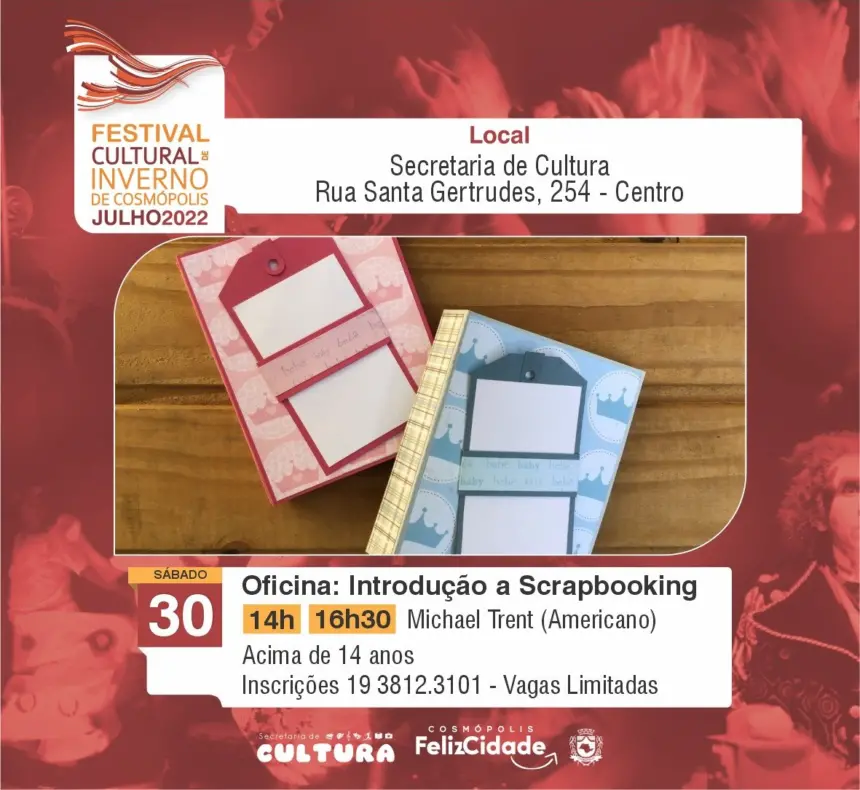 Cultura promove oficina gratuita de Introdução ao Scrapbooking