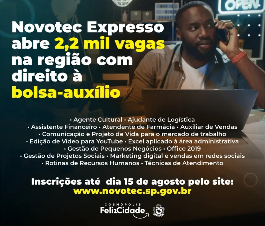 Novotec abre vagas com direito à bolsa auxílio