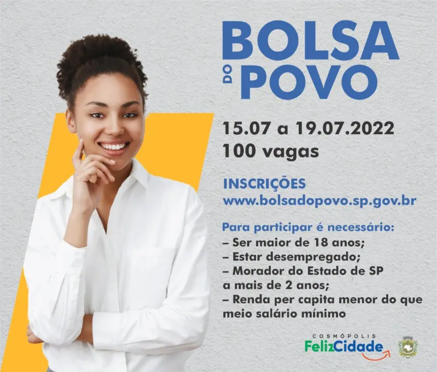 Programa que oferece bolsa auxílio de R$540,00 tem 100 vagas em aberto