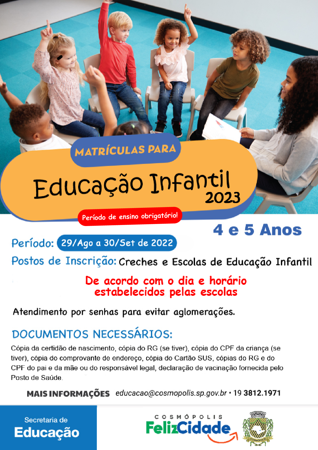 Educação abre inscrições para a creche e educação infantil para o ano  letivo de 2023 – Prefeitura Municipal de Cosmópolis