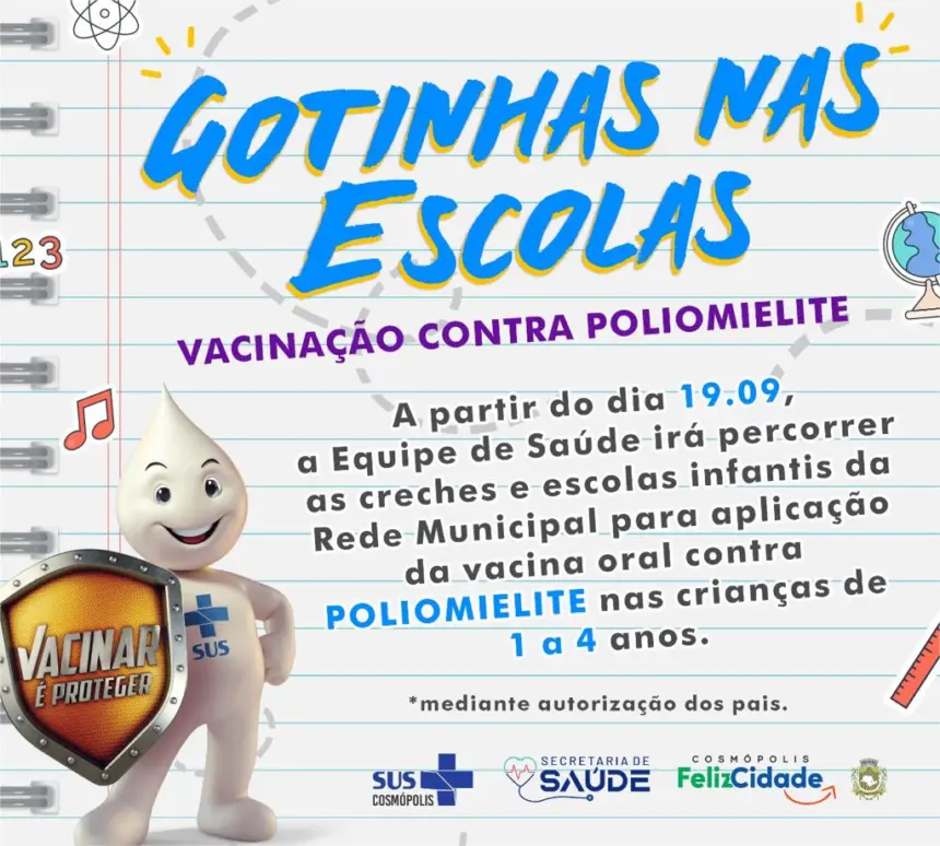 Saúde promove campanha ‘Gotinhas nas Escolas’