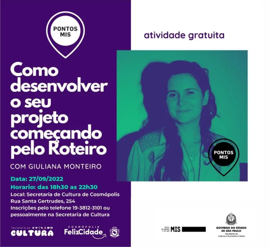 OFICINA GRATUITA: Como desenvolver o seu projeto começando pelo roteiro