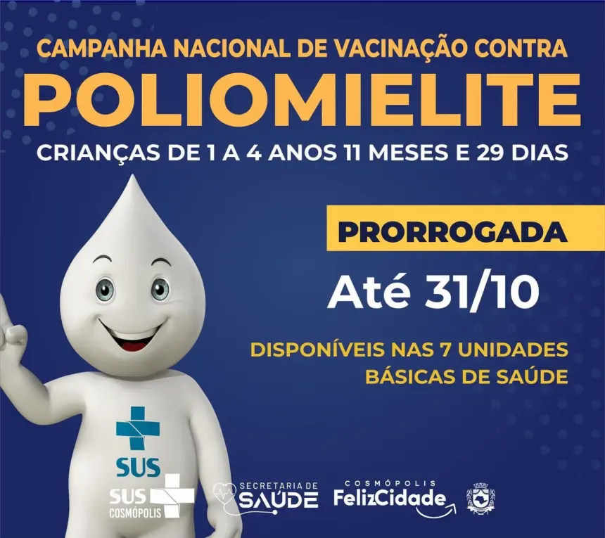 Cosmópolis estende as vacinações contra a poliomielite