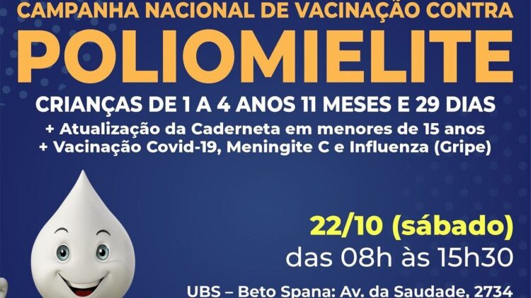 Vacinação contra a Poliomielite neste sábado (22)